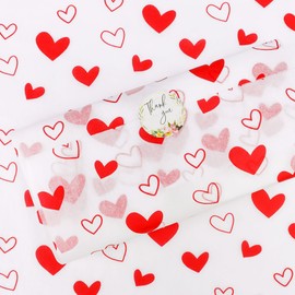 MR FIVE 30 Sheets 20" x 28" White with Red Heart Tissue Paper Bulk,Red Hearts Tissue Paper for Gift Bags,Red Heart Tissue Paper for Birthday,Valentine's Day,Mother's Day,Weddings (White with Red)
