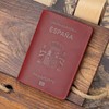 Porta pasaporte español, portadocumentos de piel vaca, tarjetero retro for