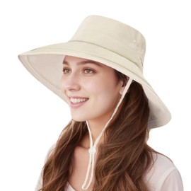 lifwimner Women's Sun Hat with Wide Brim, Foldable Sun Hats with Ponytail Waterproof Boonie Hat for Summer Beach Camping Safari Garden Fishing, beige, M