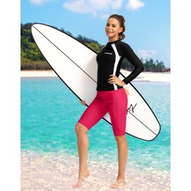 SANTINY Women's 8''/12'' High Waisted Swim Shorts with Pockets UPF50+ Long Board Swimming Shorts for Women with Liner (Watermelon_L)