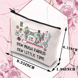 PLITI Sewing Makeup Bag Sewing Machine Gift Funny Quilting Gift for Sew Much Fabric Sew Little Time Quilter Seamstress Gift (Fabric SewingU)
