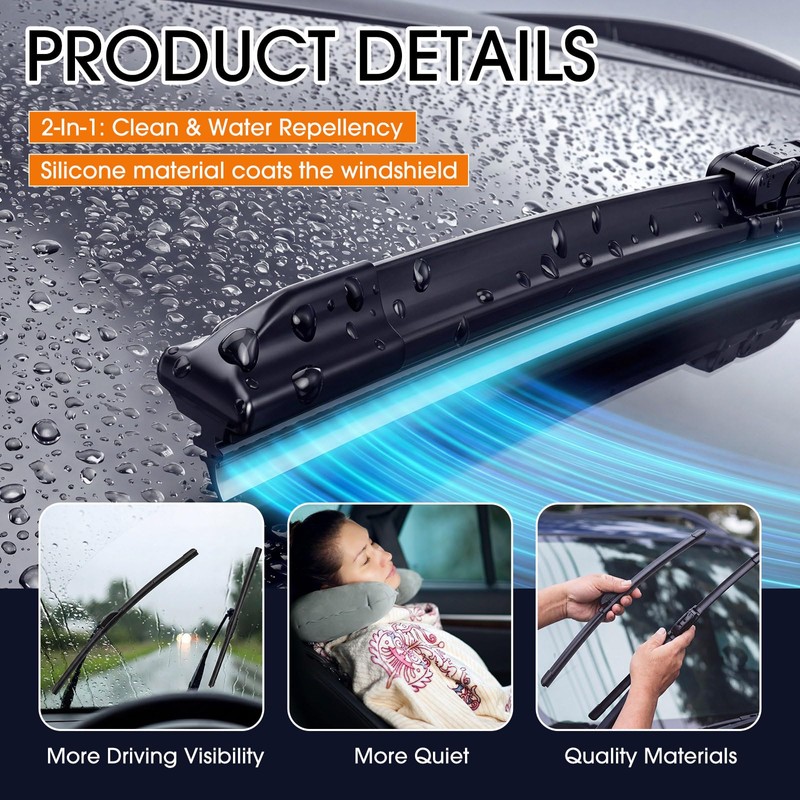 BBTO 6 Pack 22 Inch Wiper Blades 2-In-1 Windshield Wipers