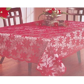 Benson Mills Valentine's Day / Christmas Red Poinsettia Flower Floral Lace Easy Care Fabric Tablecloth Overlay Linens