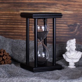 Hourglass Timer with Black Sand, 15 Minute Wooden Frame Sand Timer, Creative Handcraft Decoration