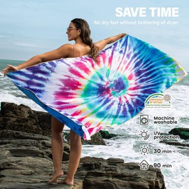 2 Pack Microfiber Beach Towel Quick Drying, Extra Large 71" x 35" Sand Super Lightweight Thin Towels for Travel Swimming Yoga Camping Picnic Vacation Beach Accessories Gift Colorful Swirls & Flowers