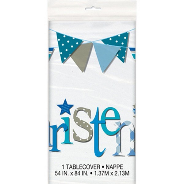 Blue Bunting Christening Rectangular Plastic Table Cover (137cm x 213cm)