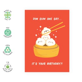 CENTRAL 23 Fun Chinese Birthday Card - Dim Sum One Say Gifts for Food Lovers, Friends, Besties, Colleagues, Coworkers, Bro, Pals, Cousin, Niece, Nephew - Dumplings Pun -Comes with Stickers