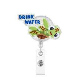 Funny Turtle Badge Reel, Drink Water Retractable ID Badge Holder, Cute Pediatric Nurse Doctor Teacher Badge Buddy