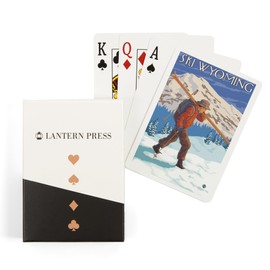 Lantern Press Wyoming, Skier Carrying Snow Skis (52 Playing Cards, Poker Size Card Deck with Jokers)