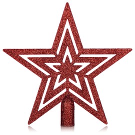 com-four® Christmas tree topper, glitter star, for every tree top, poinsettia