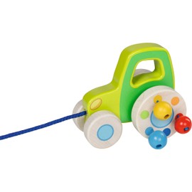 goki 54868 Wooden Pull Tractor Toy with Clack Beads, Educational Toy with Cord, Baby Toy Promotes Coordination and Motor Skills, 11 cm x 11 cm x 10 cm, from 1 Year