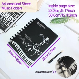 Firavggu Choir Folders A4 Music Folders 20 Compartments / 40 Pages Black Music Folder for Sheet Music Blank Music Note Folder with Ring Binder Transparent Pockets PP Music Sheet Folder Choir Concerts