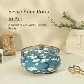 Brick Brown Handcrafted Enamel Coated Wooden Pastel Flora Roti Box | Chapati Box for Kitchen | Hot Pot Casserole for Server Tableware Serving | Case Dabba With Lid (8.5 8.5 5.5 Inch)