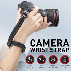 SUNYA Camera Wrist Strap for Photographers with Quick Release Buckle Paracord Rope Camera Hand Strap Compatible for DSLR or Mirrorless Camera, Black