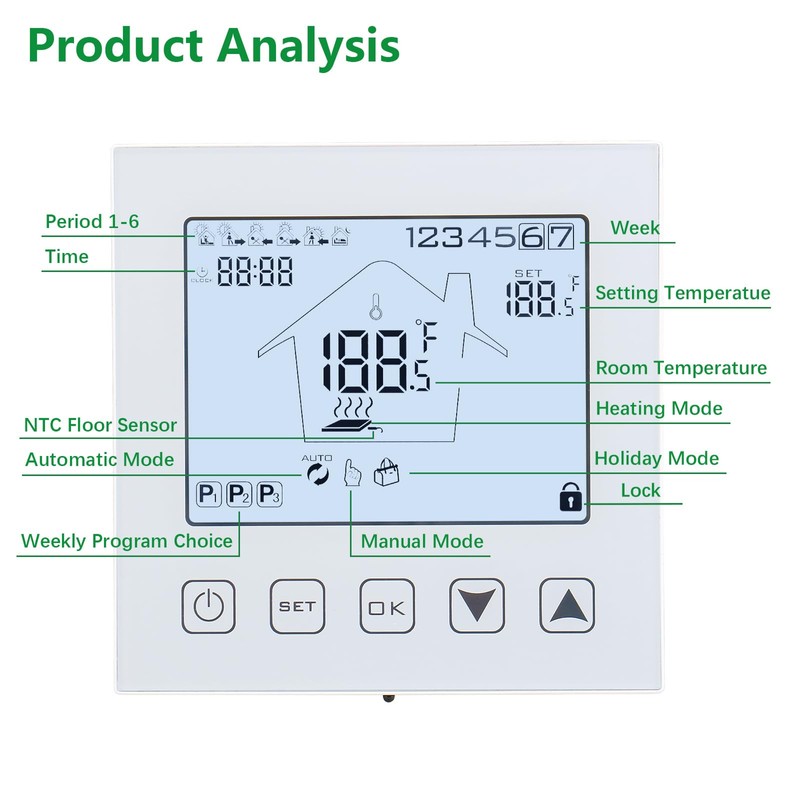 Wengart Underfloor Heating Thermostat with Touchscreen for Water Underfloor Heating