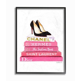 Stupell Industries Glam Pink Fashion Books Black Pump Hells Oversized Framed Giclee Texturized Art, Proudly Made in USA
