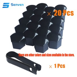 senvenelec 20 Pcs Car Universal 17 mm Plastic Nut Cover Cap Screw Car Nut Covers Bolt Hub Caps Wheel Bolts 17 mm Wheel Nut Caps with 1 Piece Removal Hook (Bright Black)