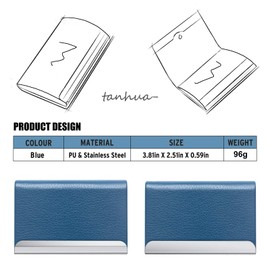NANXJIUR Business Card Holder, Metal Case Pocket, Holder for Women & Men, Professional PU Leather Holders RFID Blocking Name with Magnetic Clasp (Blue)