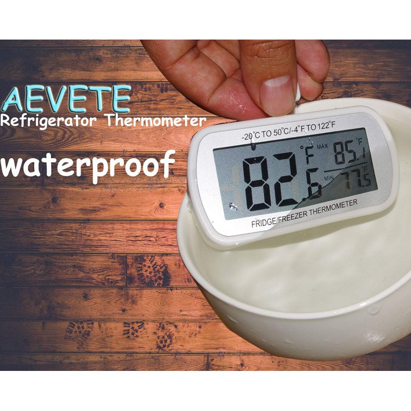 AEVETE Waterproof Digital Refrigerator Thermometer Large LCD, Freezer Room Thermometer