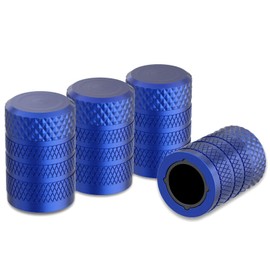 CKAuto Tire Valve Stem Caps, Blue, 4 pcs/Pack, Anodized Aluminum Tire Valve Cap Set, Corrosion Resistant, Universal Stem Covers for Cars Trucks Motorcycles SUVs and Bikes