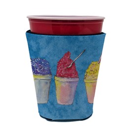 Caroline's Treasures 8780RSC Snowballs and Snowcones Red Cup Hugger Cup Cooler Sleeve Hugger Machine Washable Drink Sleeve Hugger Collapsible Insulator Beverage Insulated Holder