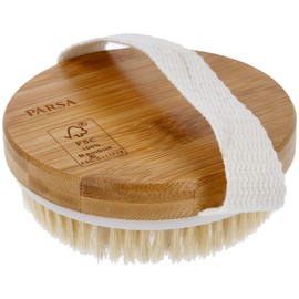 PARSA Beauty Bamboo Massage Brush / Exfoliating Brush FSC® Certified with Boar Bristles and Massage Nodes / Nubs