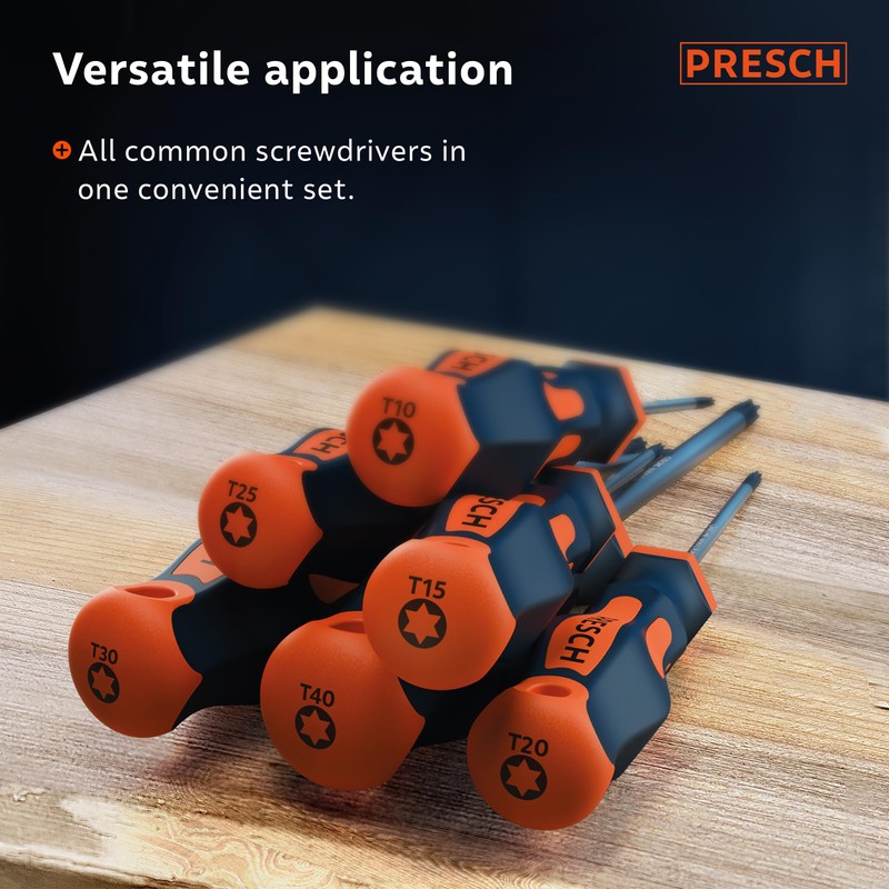 Presch TX Screwdriver Set 6 Pieces - Star Head/Magnetic Screwdriver