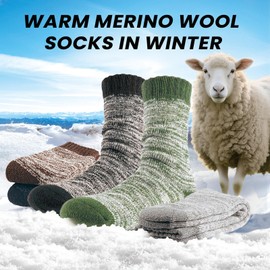 YUVFEHY 5 Pairs Merino Wool Socks for Men, Thick Winter Wool Hiking Socks, Warm Breathable Crew Mens Socks