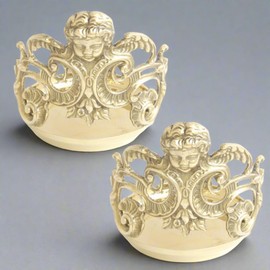 Brass 3" Pillar Holder with Angel. 4" H Wine Bottle Coaster, Cherub Tray - Set of 2