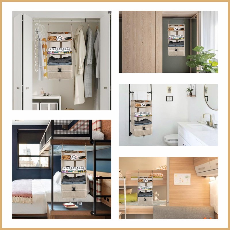 Surblue Hanging 3-Shelf Closet Organizer Foldable Travel Storage Bag for