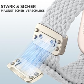 Maledan Braided Bracelet Compatible with Watch Strap 45 mm 46 mm 44 mm 42 mm (Series 3/2/1) 49 mm, Solo Loop Magnetic Bracelet for iWatch Series 10 9 8 7 6 5 4 3 2 1 SE Ultra, White Grey