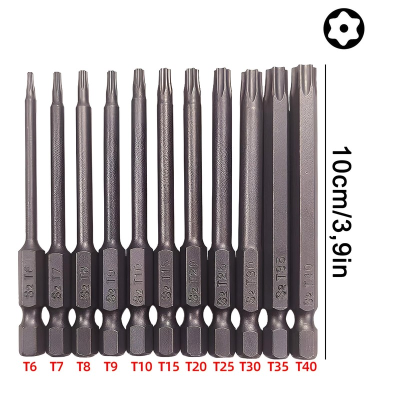 11-Piece Magnetic Torx Bit Set, 1/4 Inch Torx Screwdriver Bit