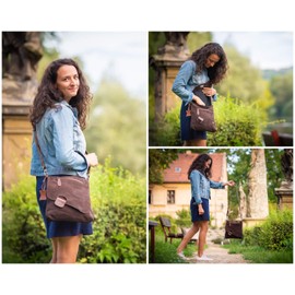 LECONI LE3027-VL Women's Crossbag Suede Real Leather Natural Women's Shoulder Bag Casual Bag for Women Suede Handbag 29 x 29 x 6 cm - Brown -