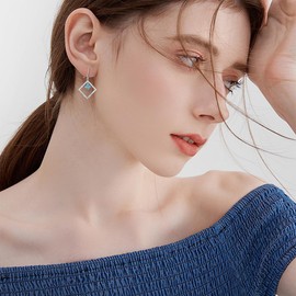 925 Sterling Silver Genuine Turquoise Dangle Earrings Boho Victorian Style Jewelry Gifts for Women Mother-PRINCESS