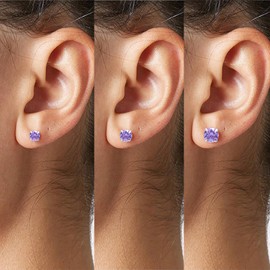 5MM Sterling Silver Earrings Amethyst Purple Cubic Zirconia Studs for Women