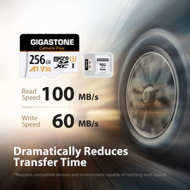 GIGASTONE 256GB Micro SD Card, Camera Plus, Compatible with GoPro, Action Camera, Wyze Cam, High Speed 100MB/s, 4K UHD Video Recording, A1 V30 U3 Class 10, with Adapter