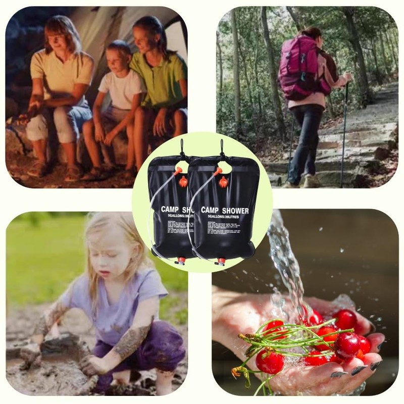 KLLJ Camping Shower, 2 Pieces Solar Shower Bag, Camping Shower