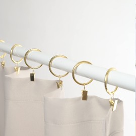 20 Pcs Curtain Hooks, Goowin1.5 inch Curtain Rings, Rustproof Curtain Rings with Clips, Metal Solid Curtain Clips with Rings, Decorative Vintage Curtain Hooks for Drapes, Gold