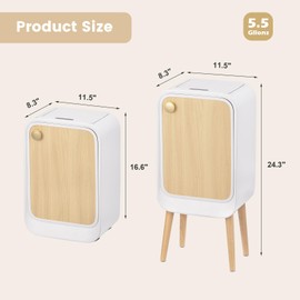 ELPHECO Stainless Steel Kitchen Trash Can 5.5 Gallon Brushed Stainless Steel Motion Sensor Trash Can, Large Capacity Motion Kitchen Trash Can with Wooden Legs (Woodgrain, Large) 2AA