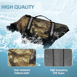 Kosgraiy Dog Life Jacket Camouflage Dog Life Vest with Reflective Strips,High Buoyancy Adjustable Dogs Safety Swim Vest with Rescue Handle for Swimming and Boating,Camo-3,M