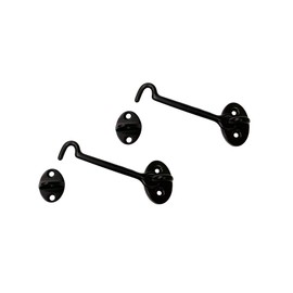 QCAA Heavier Duty Brass Door Hook Latch & Eye, 4", Matte Black, 2 Pack, Made in Taiwan