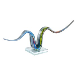 Deco 79 Glass Abstract Decorative Sculpture Wave Home Decor Statue with Clear Base, Accent Figurine 20" x 4" x 6", Multi Colored