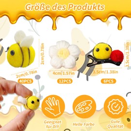 WanderGo 58 Piece Bee Decoration Set 40 Bee Felt Decorative Felt Flowers 12 Yellow Crochet Flowers 6 Cards Felt Bees Small Bees for DIY Crafts Clothing Decorations