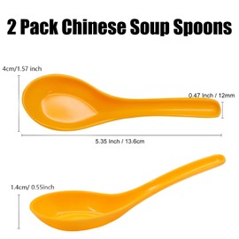 Cionyce 2 Pcs Chinese Soup Spoons, Asian Japanese Miso Ramen Wonton Dumpling Pho Rice Noodle Soba Soup Spoons, Melamine Spoons(Yellow)