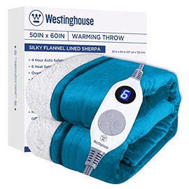 Westinghouse Electric Blanket Heated Throw | 6 Heating Levels & 4 Hours Auto Off | Flannel to Sherpa Reversible 50x60 | Machine Washable, Christmas Teal