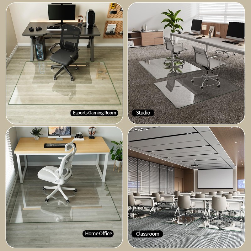 Koonmi Tempered Glass Chair Mat for Hardwood Floors & Carpets,