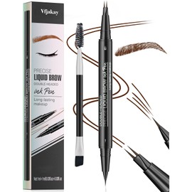 Microblading Eyebrow Pen, Dual-Ended Brow Pencil with 2-Fork-Tip and Precise Brush, Waterproof Longer Lasting Eyebrow Pencil, Microblade Eyebrow Pencil Create Natural Hair-Like Strokes (Dark Brown)