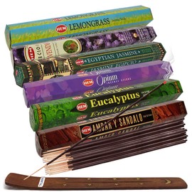 Hem Incense Sticks Variety Pack #28 and Incense Stick Holder Bundle with 6 Outstanding Fragrances