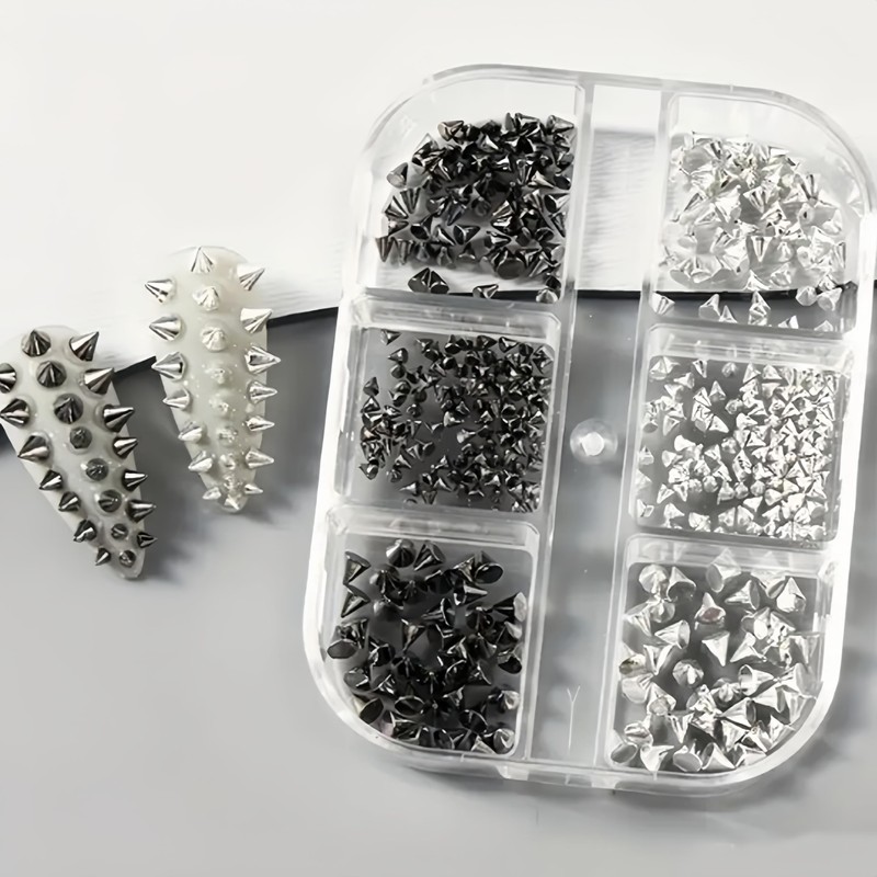 2Boxes 12Grids Mini Punk Nail Studs Square Cone Spike Spire