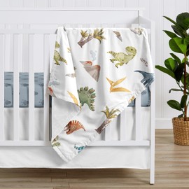 Sweet Jojo Designs Watercolor Dinosaur Dino Boy Soft Baby Blanket Receiving Security Stroller Swaddle Toddler Newborn Infant Kids Travel Warm Minky Green Slate Blue White Modern Jurassic Animal Steel
